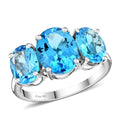 Premium Swiss Blue Topaz 3 Stone Ring in Platinum Over Sterling Silver (Size 10.0) 8.50 ctw - Sticky add to cart bar