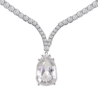 Moissanite (Fancy 30x20mm) Drop Necklace (18 Inches) in Rhodium Over Sterling Silver 100.40 ctw