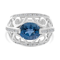 Premium London Blue Topaz, White Zircon Ring in Platinum Over Sterling Silver (Size 6.0) 5.15 ctw