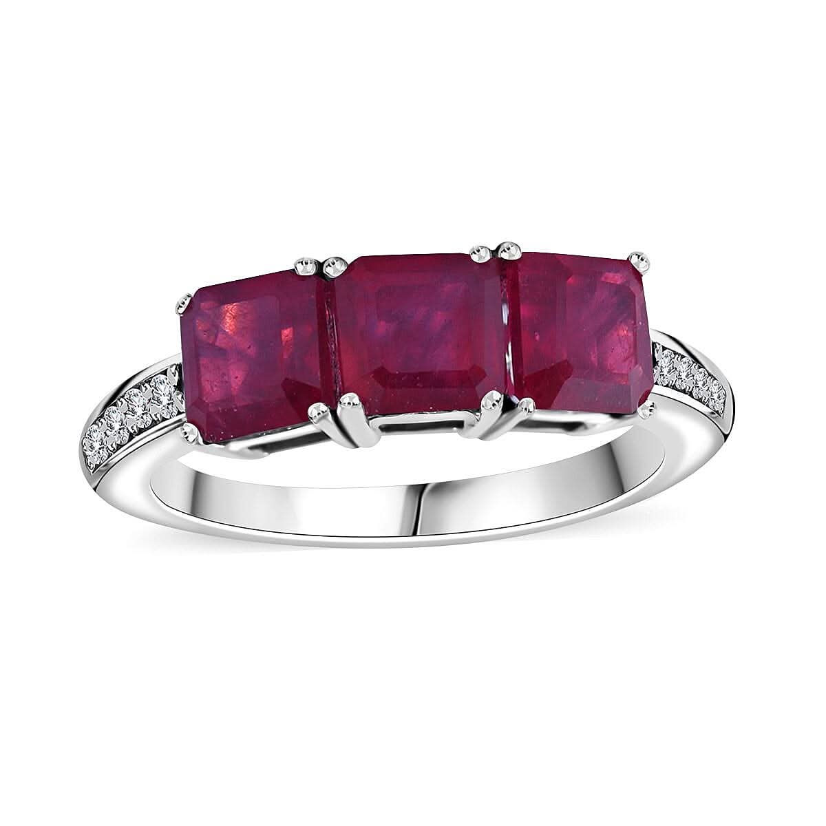 Premium Niassa Ruby (FF), White Zircon Ring in Platinum Over Sterling Silver (Size 10.0) 3.15 ctw