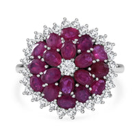 Niassa Ruby (FF) and White Zircon Floral Spray Ring in Platinum Over Sterling Silver 6.10 ctw