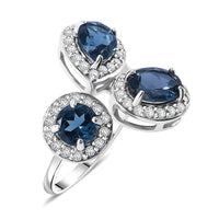 London Blue Topaz and White Zircon 4.85 ctw Ring in Platinum Over Sterling Silver