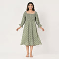 Tamsy Green Floral Square Printed Smocking Dress - One Size Fits Most - Sticky add to cart bar