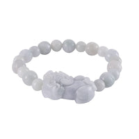 Natural Jade 210.00 ctw Carved Lotus Beaded Stretch Bracelet with Pixiu Charm