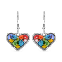 Multi Color Murano Style Heart Fish Hook Earrings in Stainless Steel
