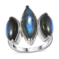 Malagasy Labradorite 3 Stone Ring in Platinum Over Sterling Silver (Size 10.0) 10.60 ctw
