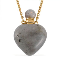 Malagasy Labradorite Perfume Heart Bottle Necklace (22 Inches) in ION Plated YG Stainless Steel 8.00 ctw