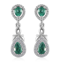 D'Joy AAA Kagem Zambian Emerald and Moissanite Dangle Earrings in Platinum Over Sterling Silver 0.90 ctw
