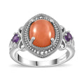 Peach Moonstone, African Amethyst Ring in Platinum Over Sterling Silver (Size 10.0) 4.40 ctw - Sticky add to cart bar