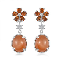 Peach Moonstone and Multi Gemstone Floral Earrings in Platinum Over Sterling Silver 9.40 ctw