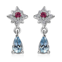 Santa Maria Aquamarine and Multi Gemstone Celestial Earrings in Platinum Over Sterling Silver 0.50 ctw