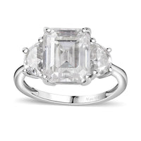 Moissanite (Oct 10x8mm) Ring in Platinum Over Sterling Silver (Size 10.0) 4.60 ctw