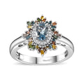 Santa Maria Aquamarine, Multi Diamond (IR & Natural) (0.35 cts) Ring in Platinum Over Sterling Silver (Size 10.0) 0.75 ctw - Sticky add to cart bar