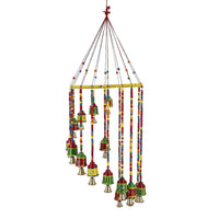 Hand Crafted Multi Color Elephant Hanging with Bells (8")