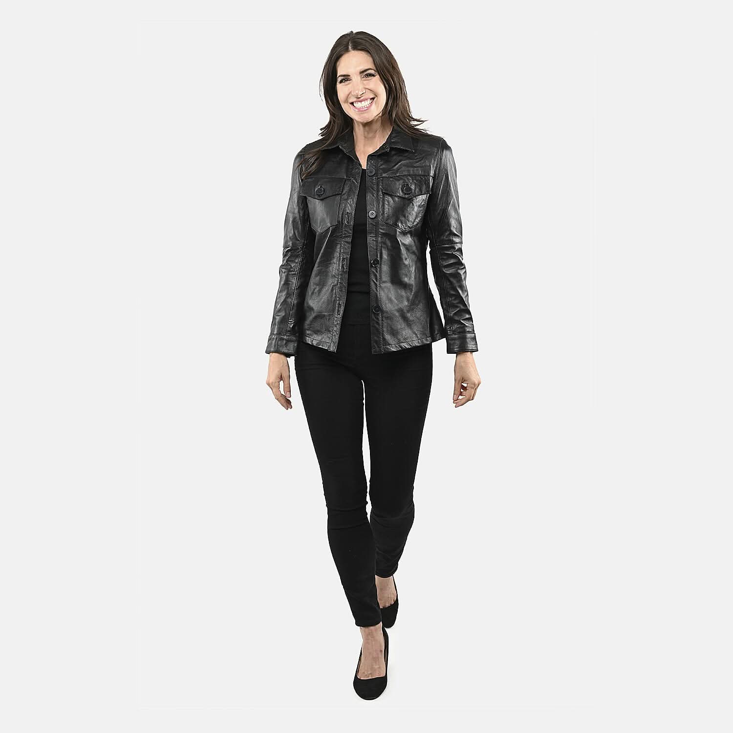 Black Sheep Leather Shacket with Button up Design - S