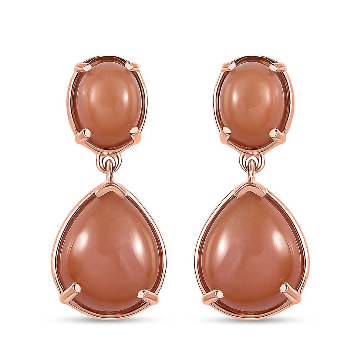 Peach Moonstone Drop Earrings in Vermeil Rose Gold Over Sterling Silver 9.65 ctw