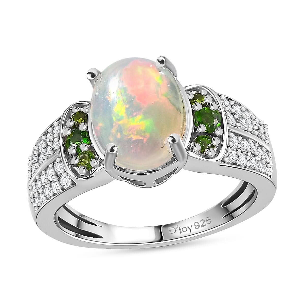 Premium Ethiopian Welo Opal and Multi Gemstone Ring in Platinum Over Sterling Silver 1.60 ctw
