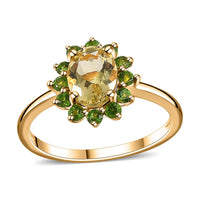 Sunfire Beryl and Chrome Diopside Sunburst Ring in Vermeil Yellow Gold Over Sterling Silver (Size 10.0) 1.60 ctw