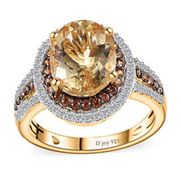Sunfire Beryl, Brown and White Zircon Ring in Vermeil YG Over Sterling Silver (Size 10.0) 3.30 ctw