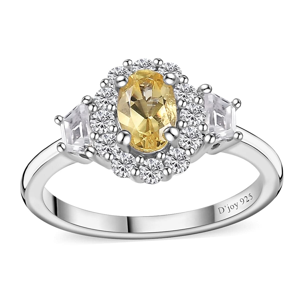 Sunfire Beryl, White Zircon Ring in Platinum Over Sterling Silver (Size 10.0) 1.10 ctw