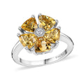 Sunfire Beryl, Moissanite Floral Ring in Platinum Over Sterling Silver (Size 10.0) 2.10 ctw - Sticky add to cart bar