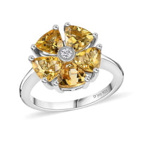 Sunfire Beryl, Moissanite Floral Ring in Platinum Over Sterling Silver (Size 10.0) 2.10 ctw