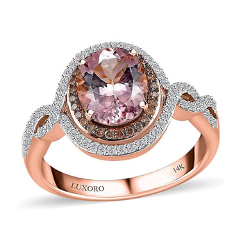 Luxoro 14K Rose Gold AAA Pink Morganite, Natural Champagne and White Diamond (I2) (0.45 cts) Ring (Size 6.0) (5.50 g) 2.75 ctw - Product card gallery slide 1 (9432078745855)