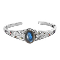 Malagasy Labradorite and Multi Gemstone Cuff Bracelet in Stainless Steel (7.25 In) 14.75 ctw