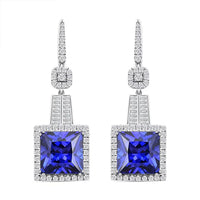 Chairman Vault Collection Certified & Appraised Rhapsody 950 Platinum Princess Cut AAAA Tanzanite and E-F VS Diamond Dangle Earrings 20.80 Grams 24.05 ctw