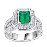 Certified & Appraised Chairman’s Signature Collection Rhapsody 950 Platinum AAAA Kagem Zambian Emerald and E-F VS Diamond Ring (Size 7.0) 15.77 Grams 3.25 ctw