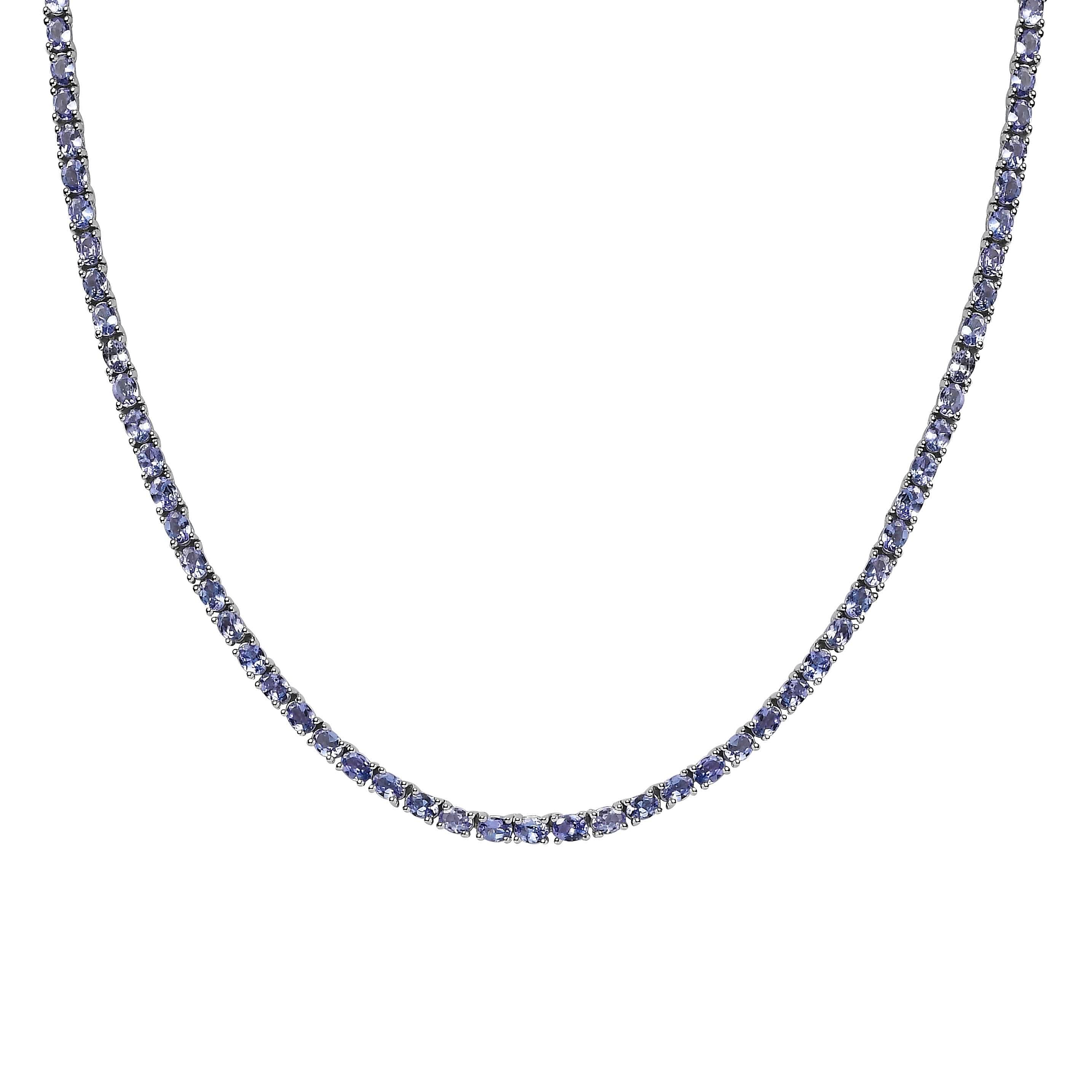 D'Joy Premium Tanzanite 17.70 ctw Tennis Necklace Platinum Over Sterling Silver 18 Inches
