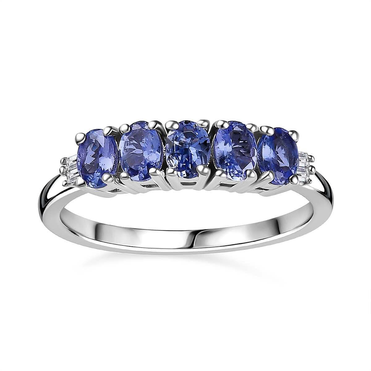 Tanzanite, Diamond 5 Stone Ring in Platinum Over Sterling Silver (Size 7.0) 2.35 ctw