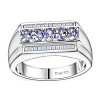 Tanzanite and White Topaz Men's Ring in Platinum Over Sterling Silver (Size 10.0) 1.10 ctw