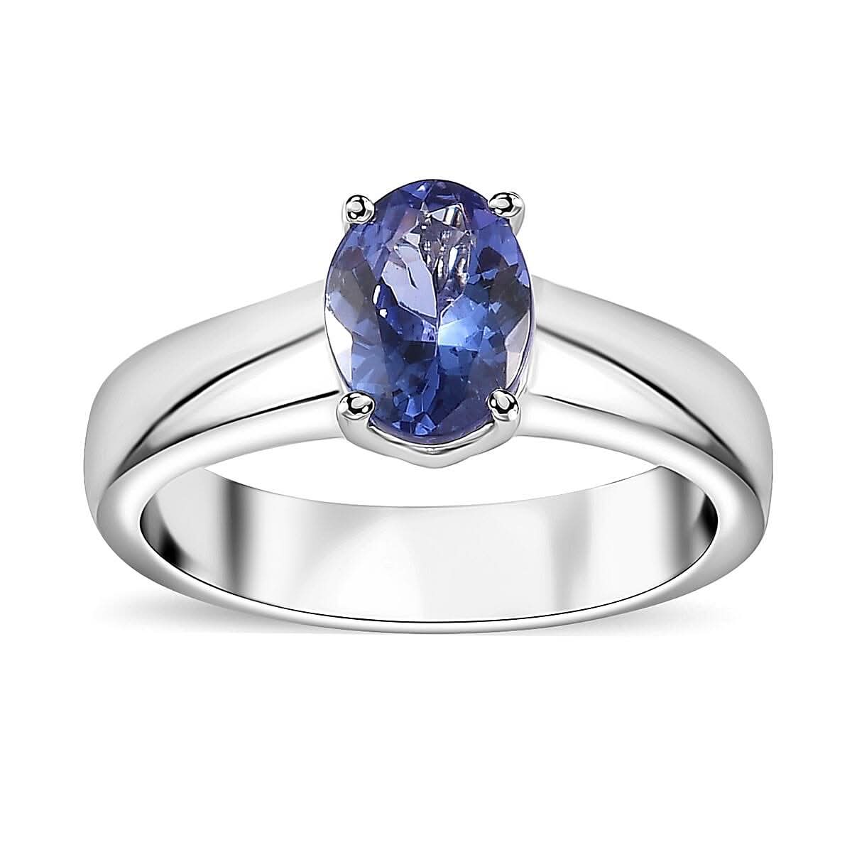 Tanzanite Solitaire Ring in Platinum Over Sterling Silver (Size 8.0) 1.25 ctw