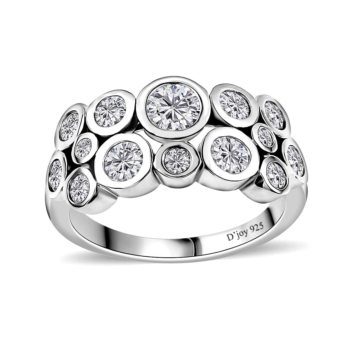 Moissanite Bubble Ring in Platinum Over Sterling Silver