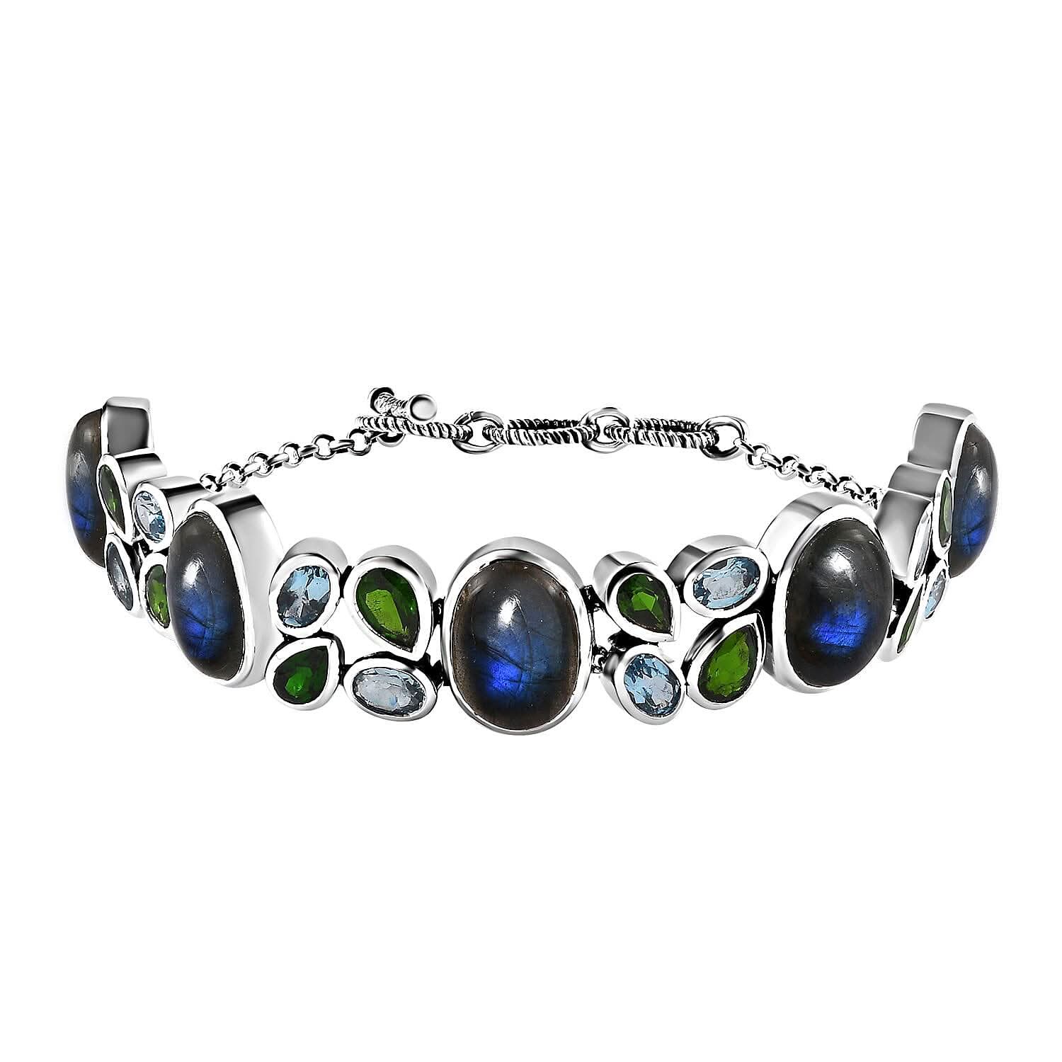 D'Joy Artisan Crafted Malagasy Labradorite and Multi Gemstone Bracelet in Sterling Silver (7.25-8.50In) 41.50 ctw
