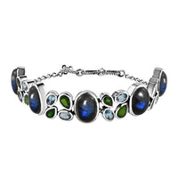 D'Joy Artisan Crafted Malagasy Labradorite and Multi Gemstone Bracelet in Sterling Silver (7.25-8.50In) 41.50 ctw