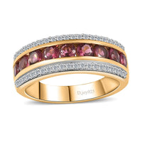 Ofiki Rubellite, White Zircon Ring in Vermeil YG Over Sterling Silver (Size 10.0) 1.50 ctw