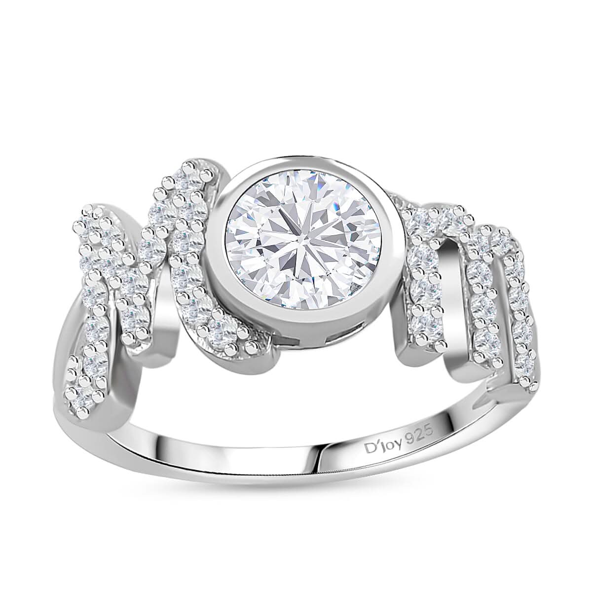 White Moissanite (Rnd 6.5mm) MOM Ring in Rhodium Over Sterling Silver (Size 7.0) 1.40 ctw