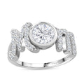 White Moissanite (Rnd 6.5mm) MOM Ring in Rhodium Over Sterling Silver (Size 7.0) 1.40 ctw - Sticky add to cart bar