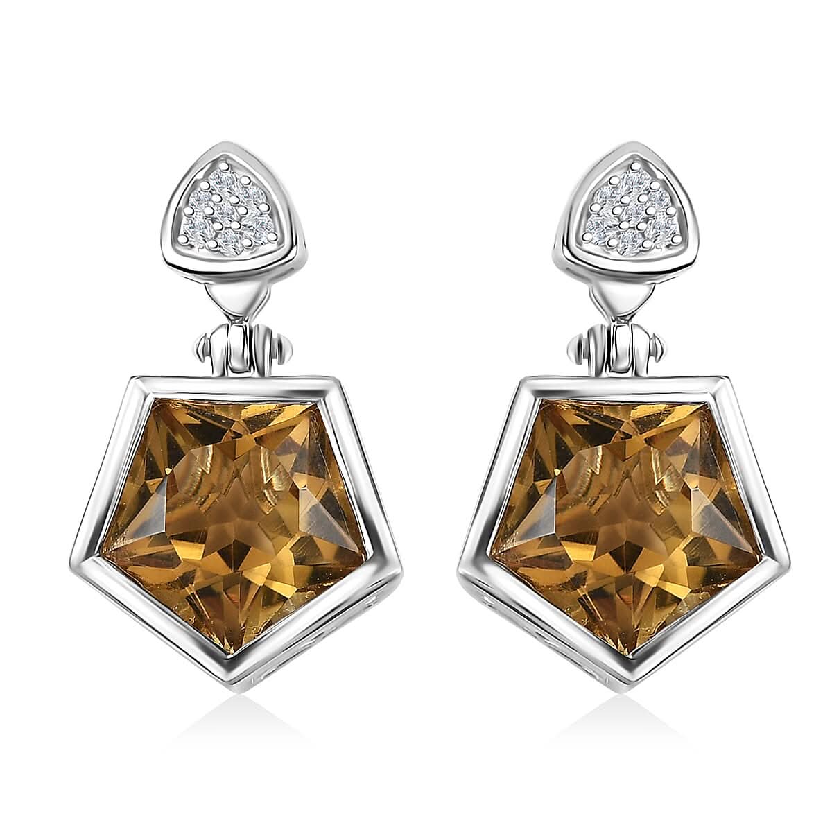 Brazilian Citrine and White Zircon Earrings in Platinum Over Sterling Silver 12.20 ctw