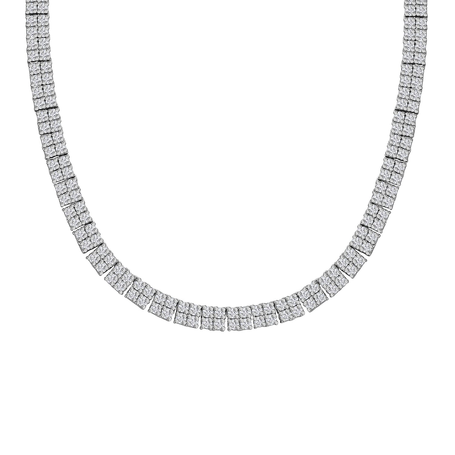 TLV Moissanite 2 Row Necklace (18 Inches) in Platinum Over Sterling Silver