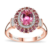 Luxoro 14K Rose Gold AAA Morro Redondo Pink Tourmaline, Diamond (I2) (0.18 cts) Double Halo Ring (Size 7.0) (4 g) 1.80 ctw