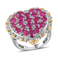 TLV Niassa Ruby (FF) Heart Ring in Vermeil YG and Platinum Over Sterling Silver (Size 10.0) 4.85 ctw