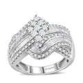 TLV White Diamond Cluster Ring in Platinum Over Sterling Silver (Size 8.0) 1.00 ctw - Sticky add to cart bar