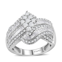 TLV White Diamond Cluster Ring in Platinum Over Sterling Silver (Size 8.0) 1.00 ctw