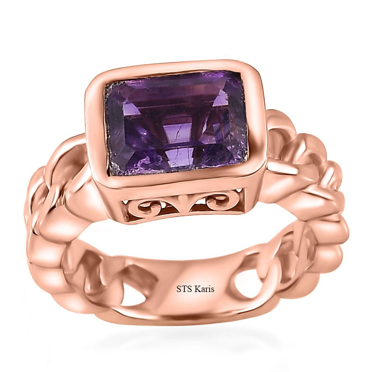 Karis Moroccan Amethyst Solitaire Ring in 18K RG Plated (Size 9.0) 2.15 ctw
