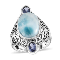 Artisan Crafted AAA Larimar and Tanzanite Ring in Sterling Silver (Size 10.0) 7.15 ctw