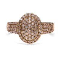Natural Champagne Diamond Cluster Ring in Vermeil Rose Gold Over Sterling Silver 1.00 ctw