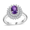 Uruguayan Amethyst, White Zircon Floral Ring in Platinum Over Sterling Silver (Size 10.0) 1.35 ctw - Sticky add to cart bar